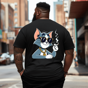 Cat Men Anime Graphic T-Shirt, Oversized T-Shirt for Big and Tall