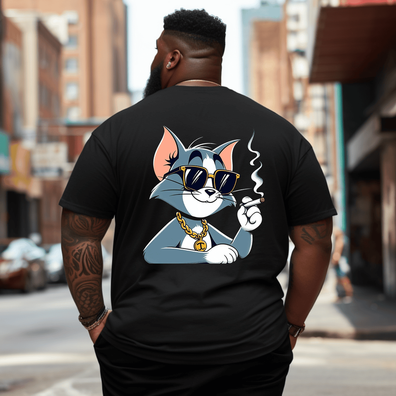 Cat Men Anime Graphic T-Shirt, Oversized T-Shirt for Big and Tall