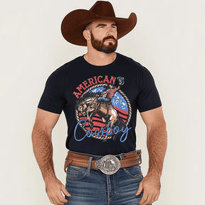 Cowboy Riding Horses T-Shirt, Men Plus Size Oversize T-shirt for Big & Tall Man