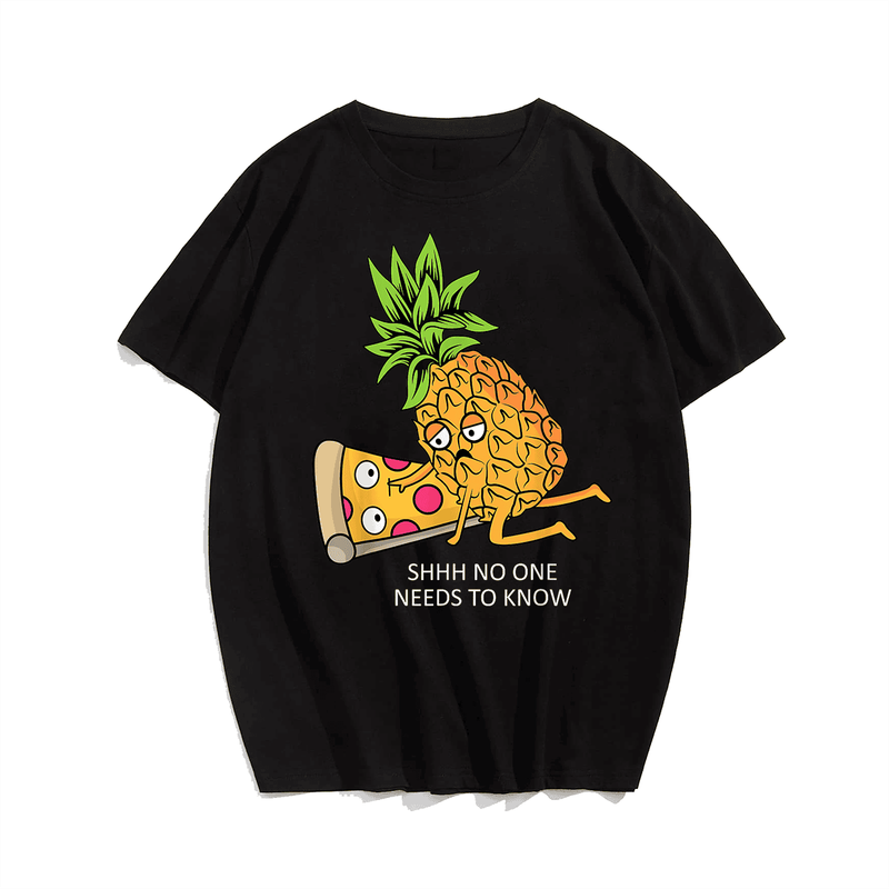 Pineapple Belongs on Pizza Lover Funny Food Pun T-Shirt, Plus Size Oversize T-shirt for Big & Tall Man