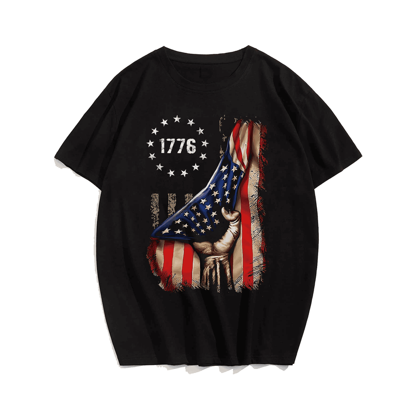 American Flag T-Shirt 1776 Patriotic USA Men Tees Shirts, Oversized T-Shirt for Big and Tall 1XL-9XL