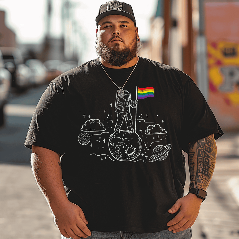 Astronaut Moon Rainbow Flag Space LGBTQ Gay Pride Ally T-Shirt, Men Plus Size T-shirt for Big & Tall