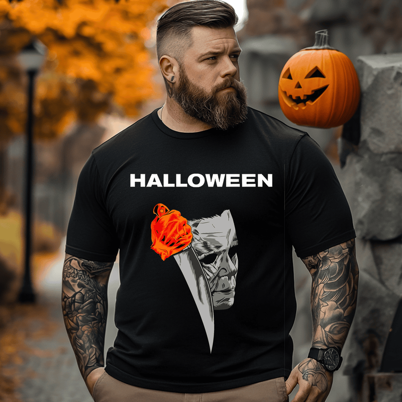 Horror Killer Halloween Men T-Shirt, Plus Size Oversize T-shirt for Big & Tall Man