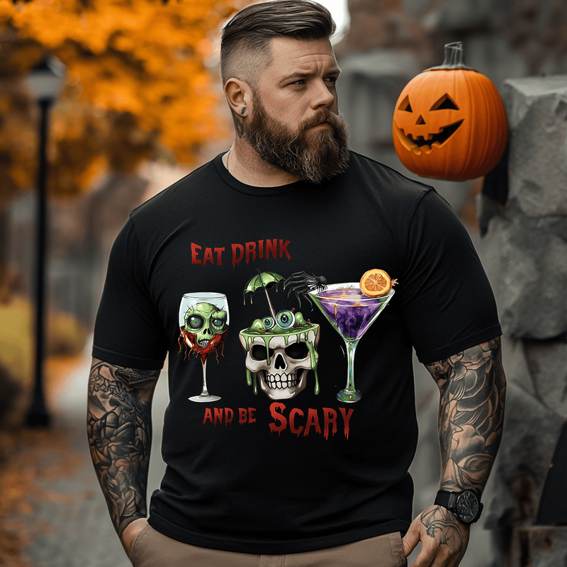 Eat Drink and BE SCARY Halloween T-Shirt, Plus Size Oversize T-shirt for Big & Tall Man