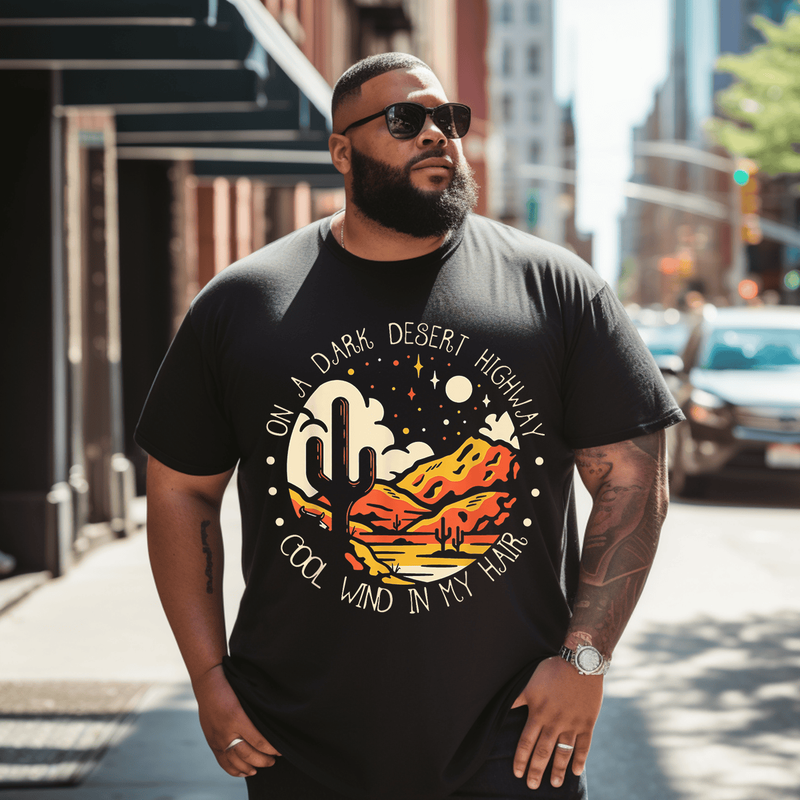 Funny on Dark Deserts Highway T-Shirt, Plus Size Oversize T-shirt for Big & Tall Man