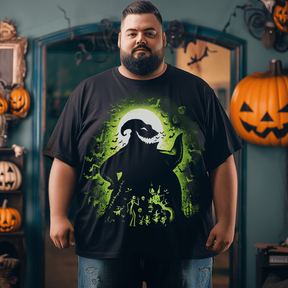 Horror Shadow on the Moon Halloween T-Shirt, Plus Size Oversize T-shirt for Big & Tall Man