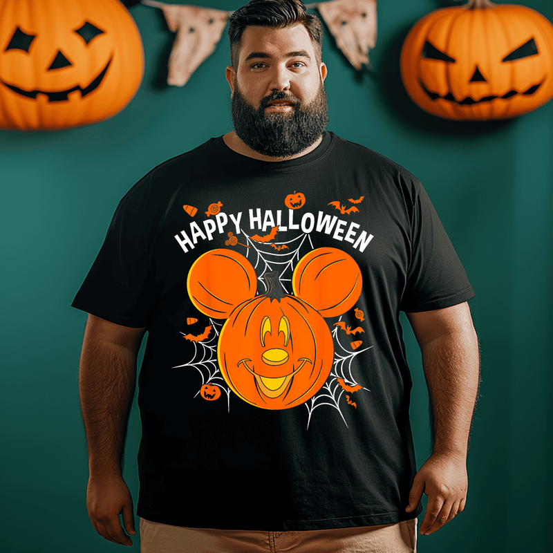 Pumpkin Happy Halloween T-Shirt, Plus Size Oversize T-shirt for Big & Tall Man