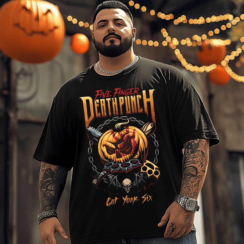 Five Finger Death Punch Halloween T-Shirt, Plus Size Oversize T-shirt for Big & Tall Man