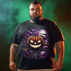 Horror Scary Pumpkin Halloween T-Shirt, Plus Size Oversize T-shirt for Big & Tall Man