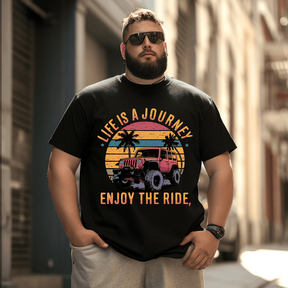 Car & Letters Print Men's Cotton Crew Neck Short T-Shirt, Plus Size Oversize T-shirt for Big & Tall Man