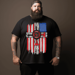 American Flag Men T-Shirt, Plus Size Oversize T-shirt for Big & Tall Man