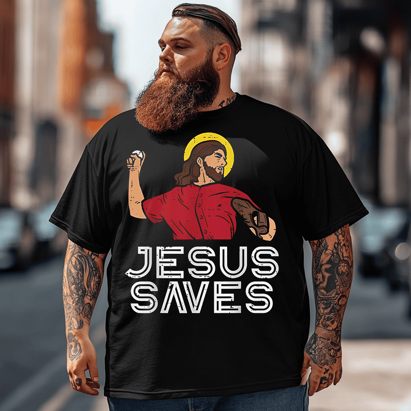 Esus Saves Baseball Men T-Shirt, Plus Size Oversize T-shirt for Big & Tall Man