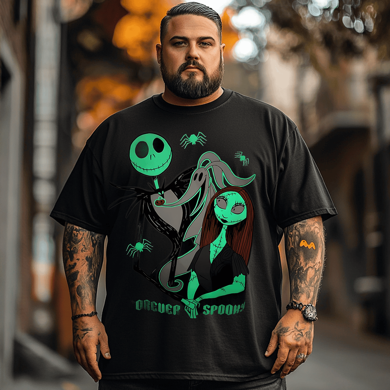 Cute Couple Horror Halloween T-Shirt, Plus Size Oversize T-shirt for Big & Tall Man