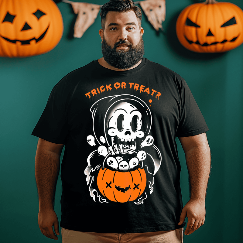 Deaths Trick Or Treat Halloween T-Shirt, Plus Size Oversize T-shirt for Big & Tall Man