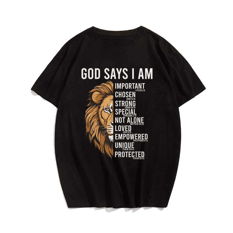 God Say I Am ... Jesus Faith Men T-Shirt, Plus Size Oversize T-shirt for Big & Tall Man
