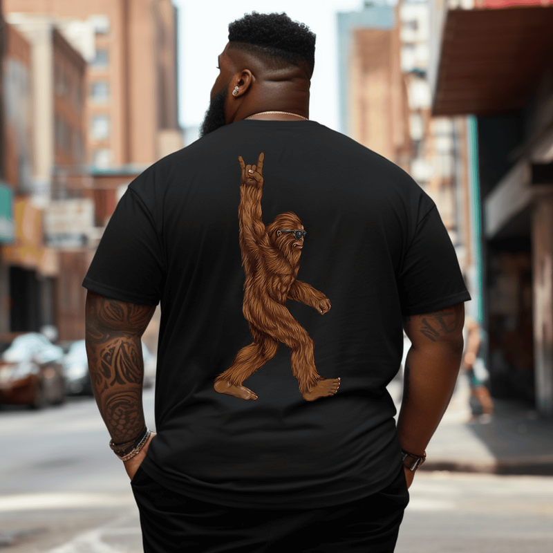 Rock On Bigfoot T-Shirt, Men Plus Size T-shirt for Big & Tall
