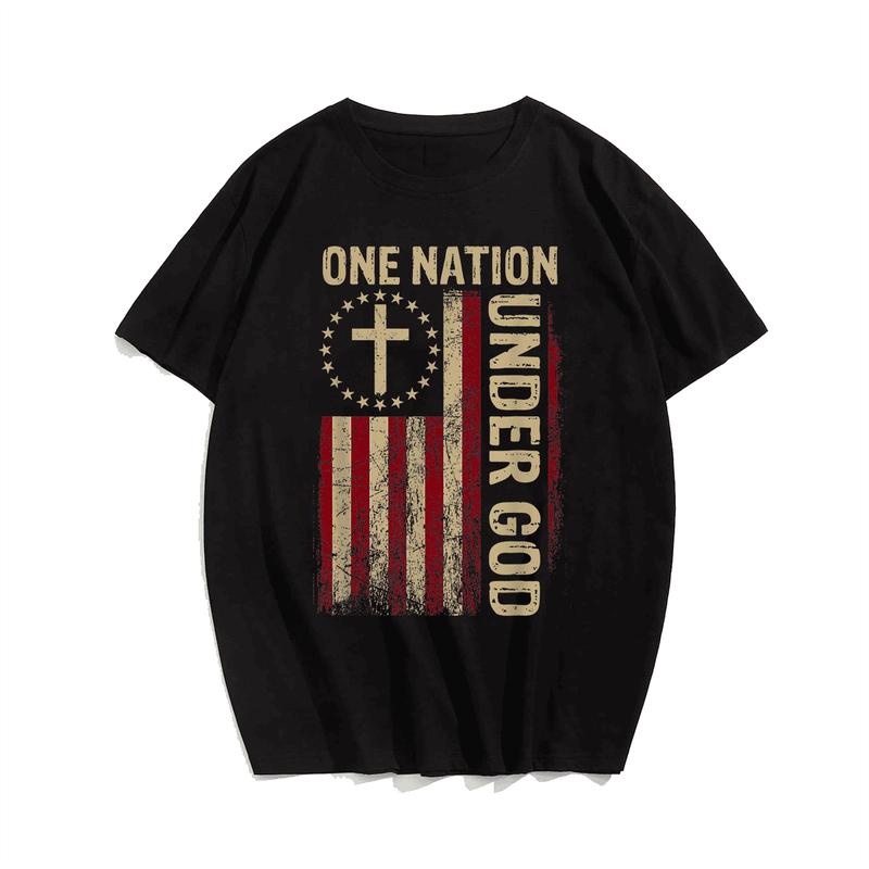One Nation Under God American Flag Patriotic Men T-Shirt, Plus Size Oversize T-shirt for Big & Tall Man
