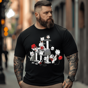 Horror Movies Cat T-Shirt, Plus Size T-shirt for Big & Tall Man