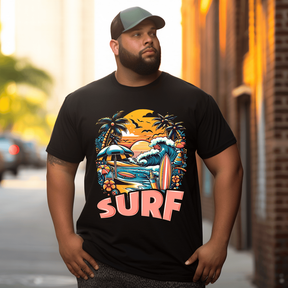 Summer Surfing Summer Vibes T-Shirt, Plus Size Oversize T-shirt for Big & Tall Man