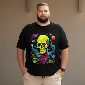Retro Space Universe Skull T-Shirt, Plus Size Oversize T-shirt for Big & Tall Man