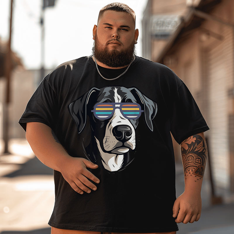 Dog Lovers Graphic Tees Cool Dog With Sunglasses T-Shirt, Plus Size Oversize T-shirt for Big & Tall Man