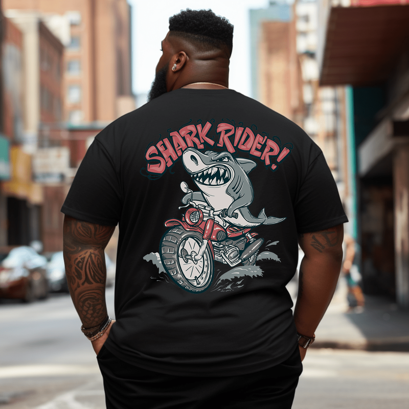 Shark Rider Plus Size Men T-Shirt for Big & Tall
