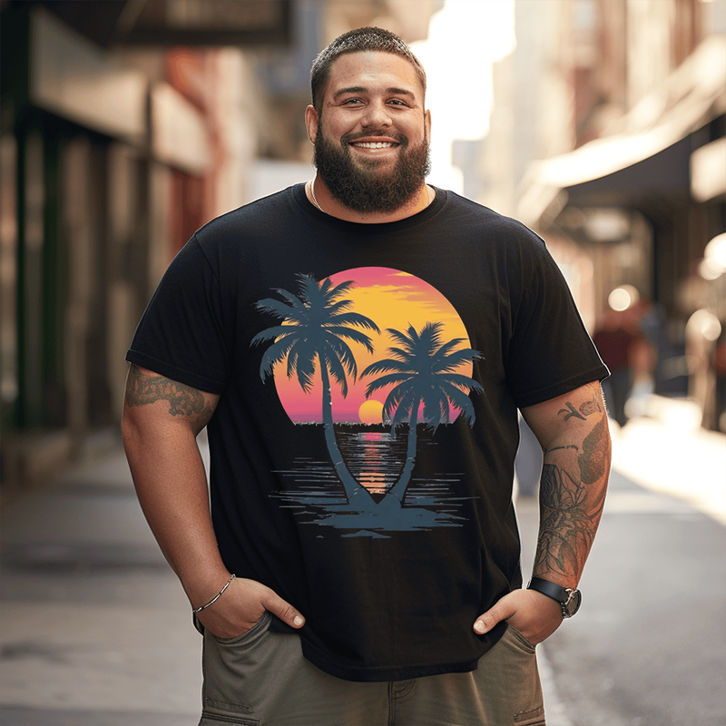 Sunset Palms T-Shirt, Plus Size Oversize T-shirt for Big & Tall Man