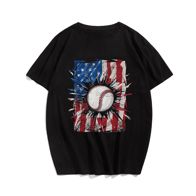 Patriotic Baseball 4th Of July Men USA American Flag Men T-Shirt, Oversized T-Shirt for Big and Tall