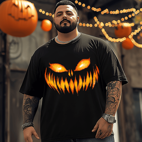 Scary Carved Pumpkin Face Halloween T-Shirt, Plus Size Oversize T-shirt for Big & Tall Man