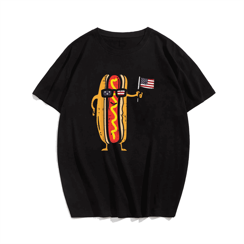 Hotdog Sunglasses American Flag USA Funny 4th Of July Fourth T-Shirt, Plus Size Oversize T-shirt for Big & Tall Man