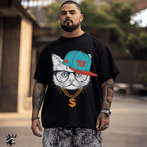 Handsome Cat T-Shirt, Plus Size T-shirt for Big & Tall Man