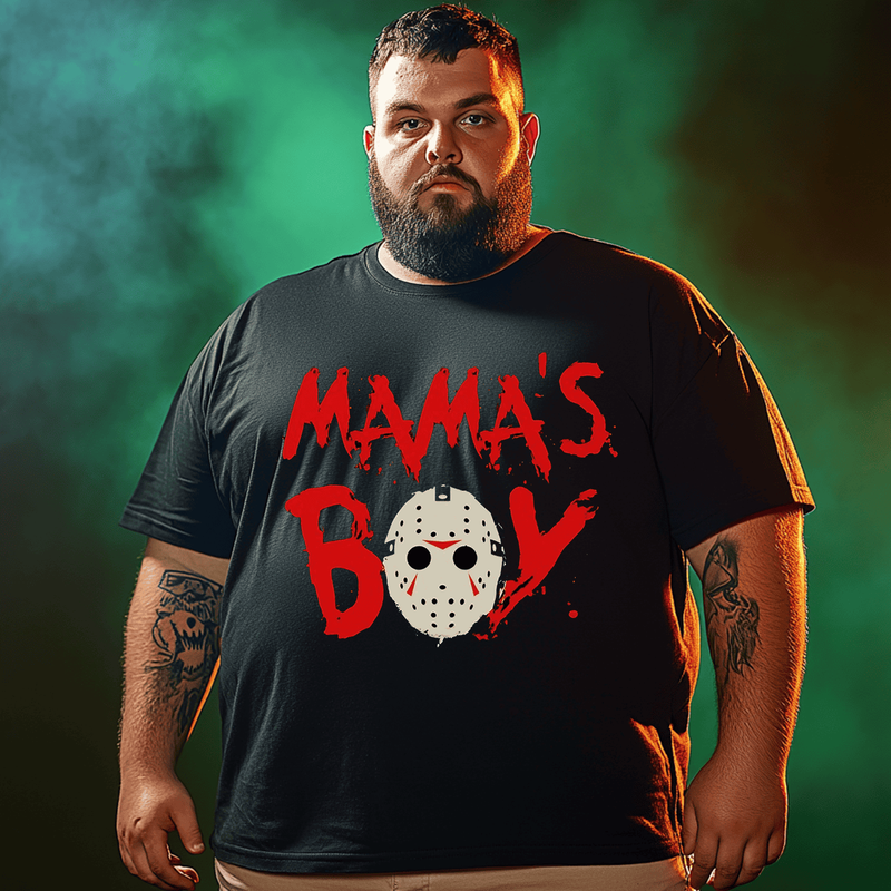 Horror Mama's Boy Halloween T-Shirt, Plus Size Oversize T-shirt for Big & Tall Man