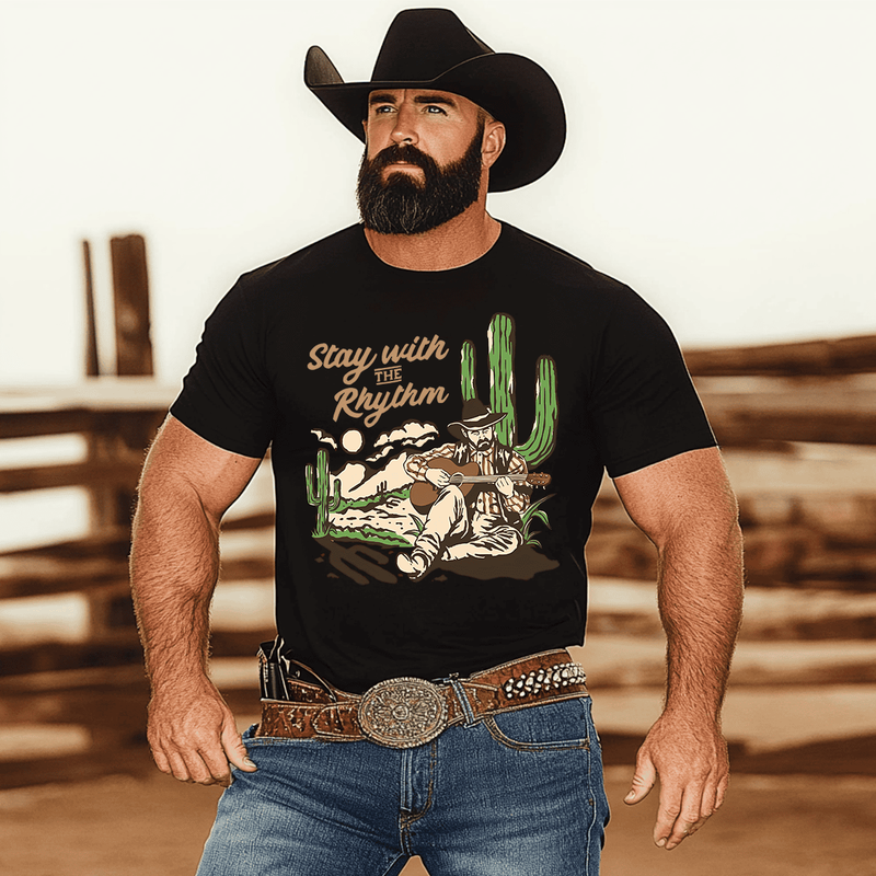 Cowboy Rhythm T-Shirt, Men Plus Size Oversize T-shirt for Big & Tall Man