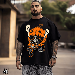 Skull and Pumpkin Carriage Halloween Men T-Shirt, Plus Size Oversize T-shirt for Big & Tall Man