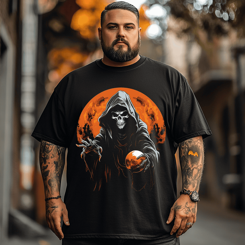 Bright Grim Reaper Halloween Men T-Shirt, Plus Size Oversize T-shirt for Big & Tall Man