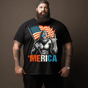 Patriotic Bigfoot Men T-Shirt, Plus Size Oversize T-shirt for Big & Tall Man