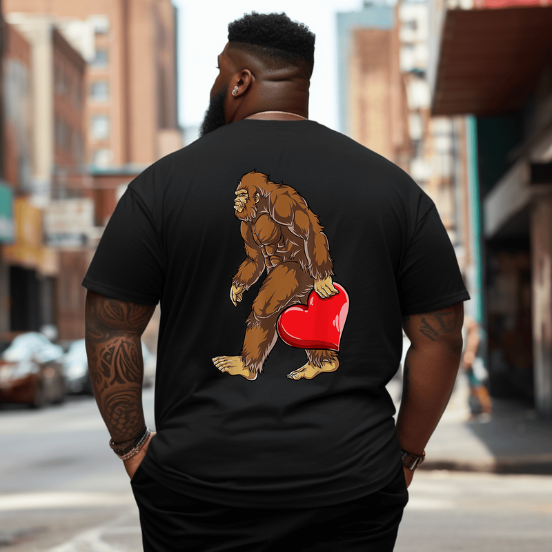 Bigfoot Heart 2# T-Shirt, Men Plus Size Oversize T-shirt for Big & Tall