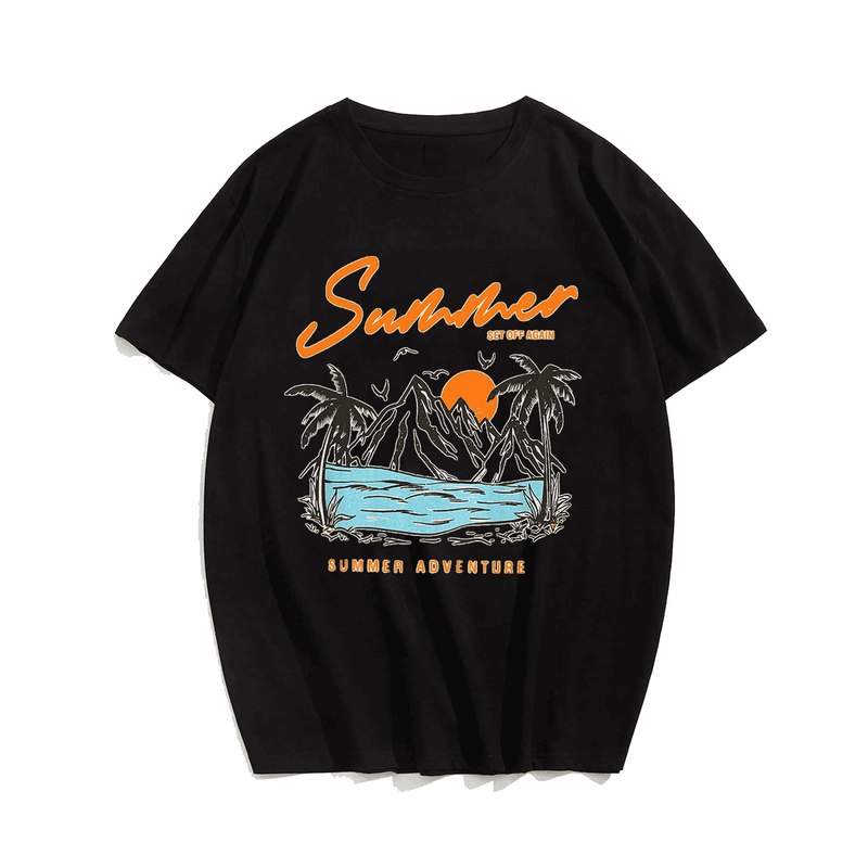 Summer Adventure Plus Size Men T-Shirt, Oversized T-Shirt for Big and Tall