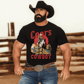 Vintage Cowboy T-Shirt, Men Plus Size Oversize T-shirt for Big & Tall Man