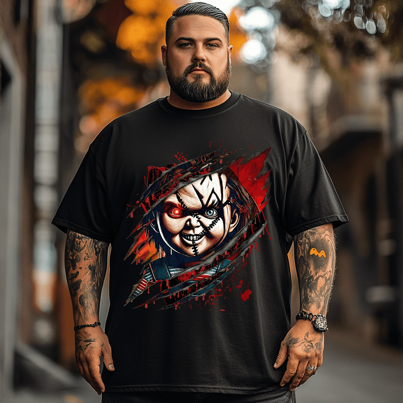 Horror Killer Halloween Men T-Shirt, Plus Size Oversize T-shirt for Big & Tall Man