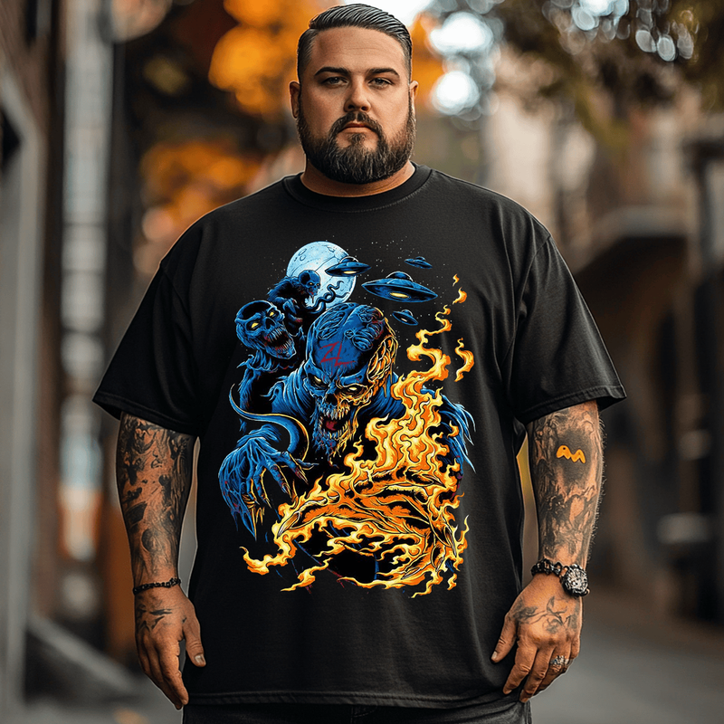 Skulls and Skeletons Halloween T-Shirt, Plus Size Oversize T-shirt for Big & Tall Man