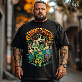 Summerween Halloween T-Shirt, Plus Size Oversize T-shirt for Big & Tall Man