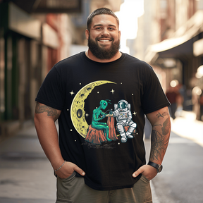 Alien Inking Astronaut T-Shirt, Plus Size Oversize T-shirt for Big & Tall Man
