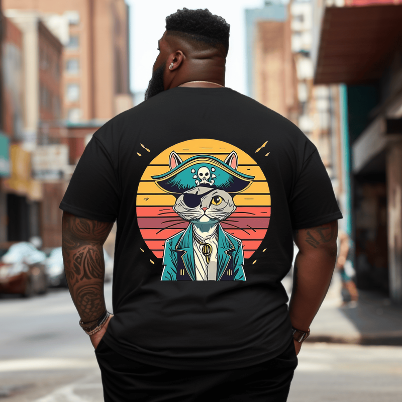 Cat Pirate T-Shirt, Oversized T-Shirt for Big and Tall