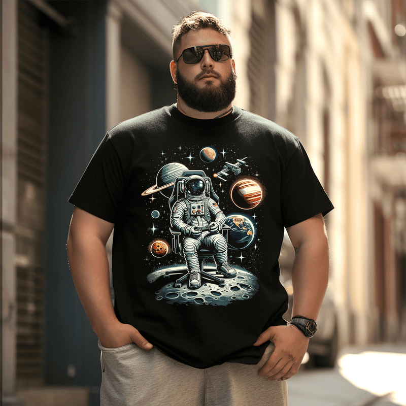 Astronaut Space Gaming System T-Shirt, Plus Size Oversize T-shirt for Big & Tall Man