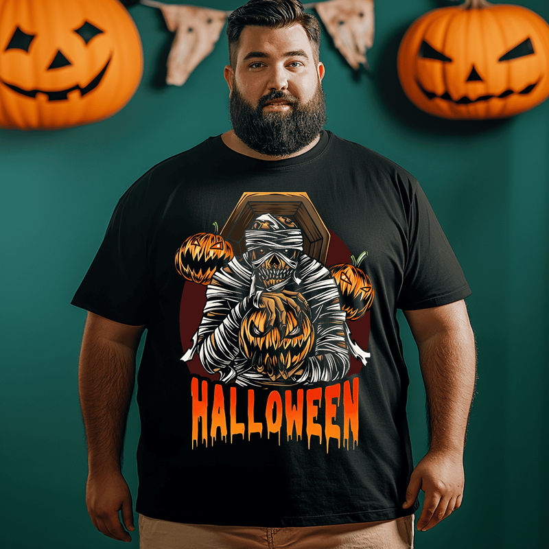 Halloween Pumpkins T-Shirt, Plus Size Oversize T-shirt for Big & Tall Man