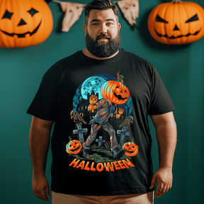 Halloween Pumpkin Men T-Shirt, Plus Size Oversize T-shirt for Big & Tall Man