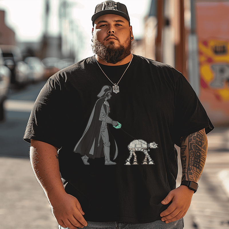 Funny Dog Walker Men T-Shirt, Plus Size Oversize T-shirt for Big & Tall Man
