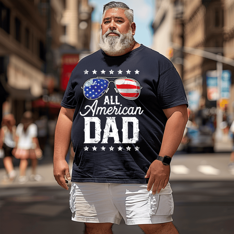All American Dad 4th of July Father's Day Sunglasses Family T-Shirt, Plus Size Oversize T-shirt for Big & Tall Man