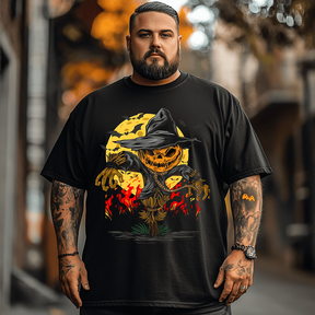 Horror Scarecrow Halloween T-Shirt, Plus Size Oversize T-shirt for Big & Tall Man